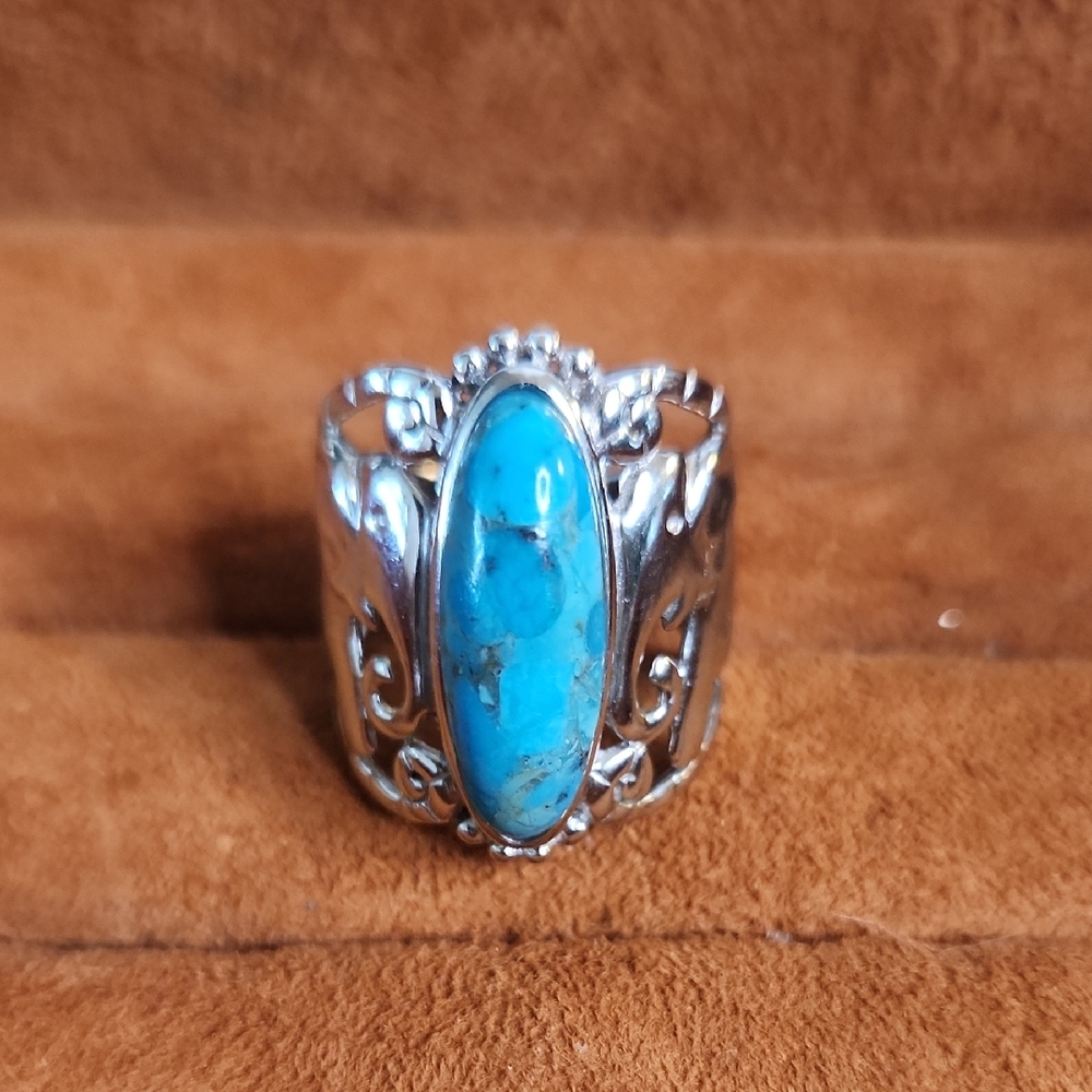925 Sterling Silver Turquoise Ring  Sz9